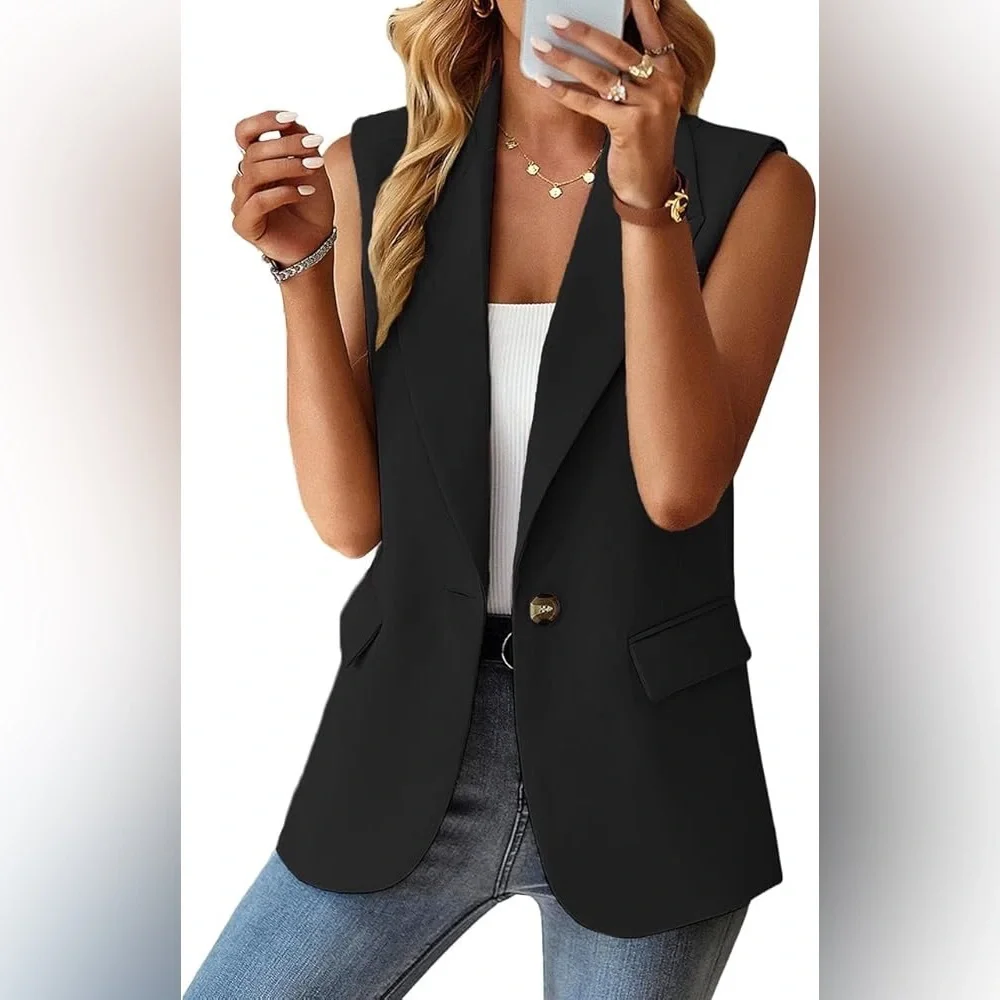 MINA SELF Women's Sleeveless Vest Blazer Casual Open Front Work Office Tops - Picture 9 of 13